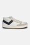 #1 Mid sneaker side view in white and black – recycled PU and nylon suede upper with black chevron and mid‑top collar.