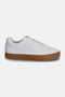 Highbridge Low sneaker side view in off-white – suede upper with tonal stitching, minimalist design and vulcanised gum sole.