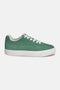 Highbridge Low sneaker side view in green – suede upper with tonal stitching, minimalist design and vulcanised off-white rubber sole.
